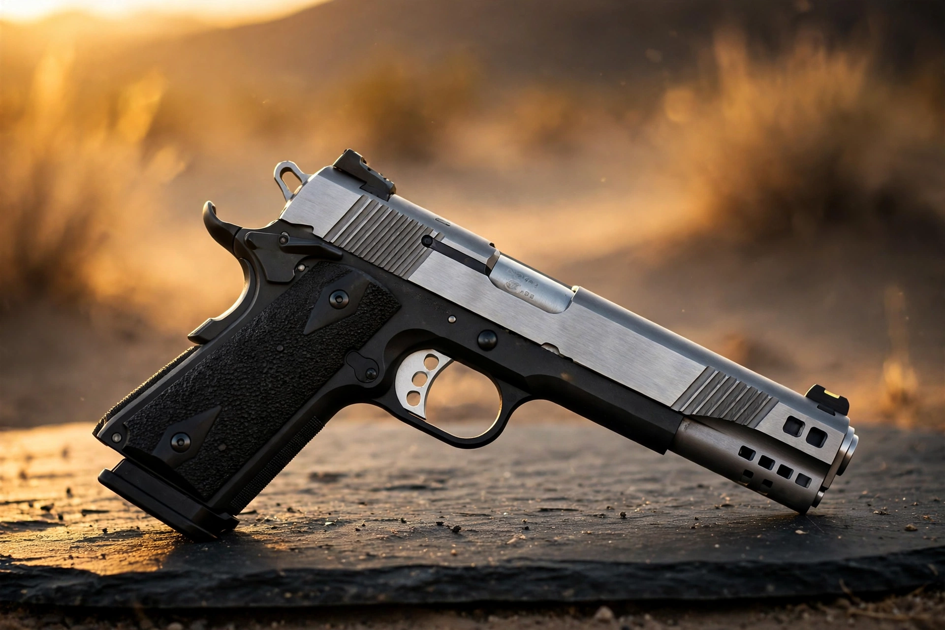 Custom premium 2011 pistol in desert light